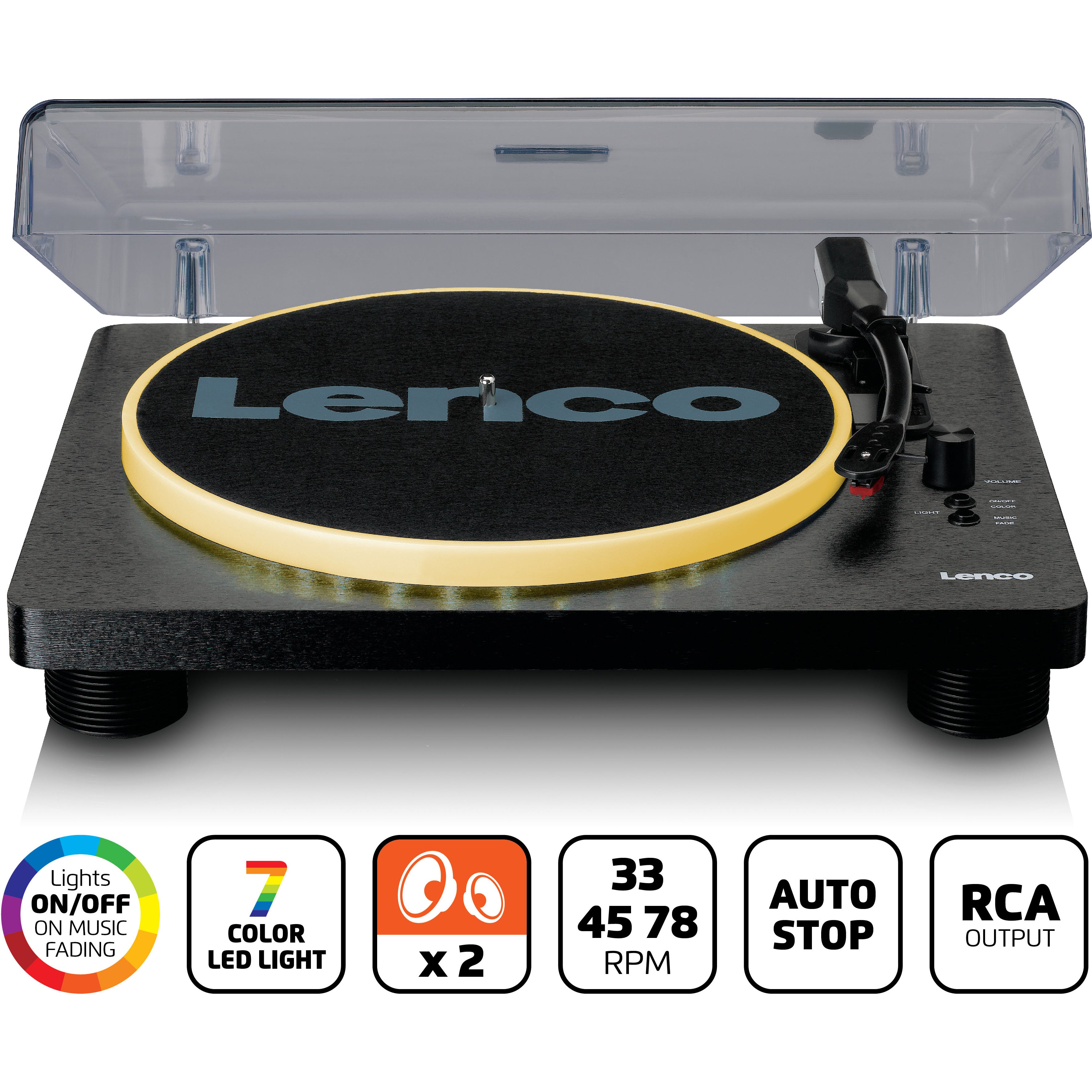 Lenco LS-50LED zwarte platenspeler met LED-verlichting