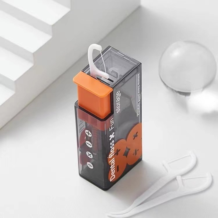 (85x36mm) Zahnseiden Spender Reise Aufbewahrungs Box Zahnpflege Sticks Organizer - Grau / Orange