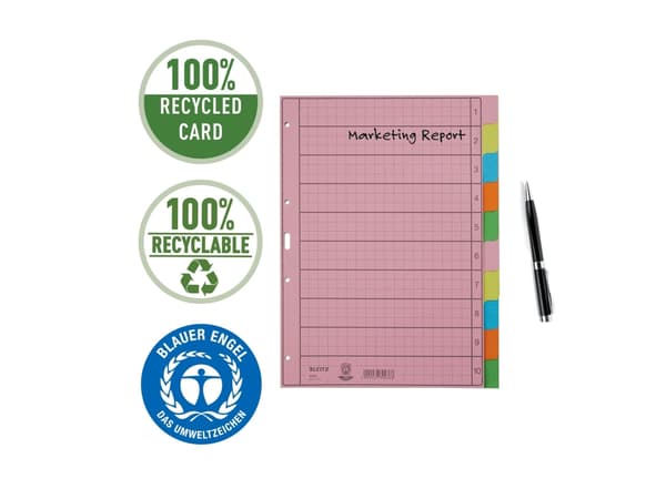 Leitz - Inndeler - 10 deler - for A4 (210 x 297 mm) - med fliker - multifarge