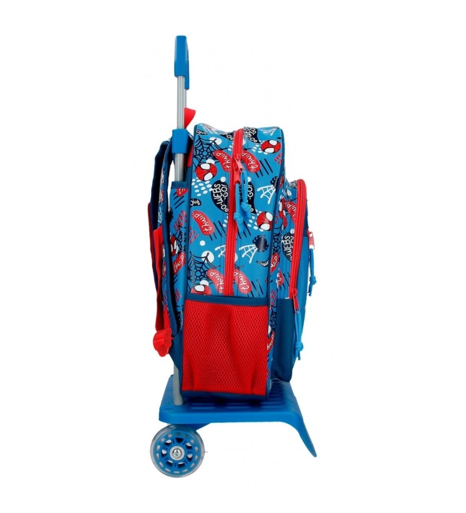 Mochila Joumma Bags Spidey Go Webs Go 38cm com carrinho azul