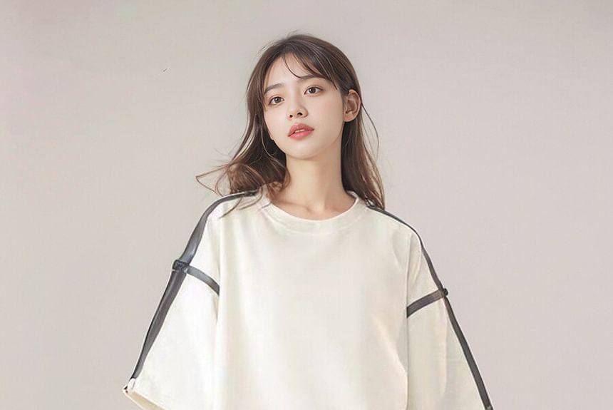 JVL - Set: 3/4-mouwen ronde hals contrasterende T-shirt + elastische taille wijde pijpen shorts