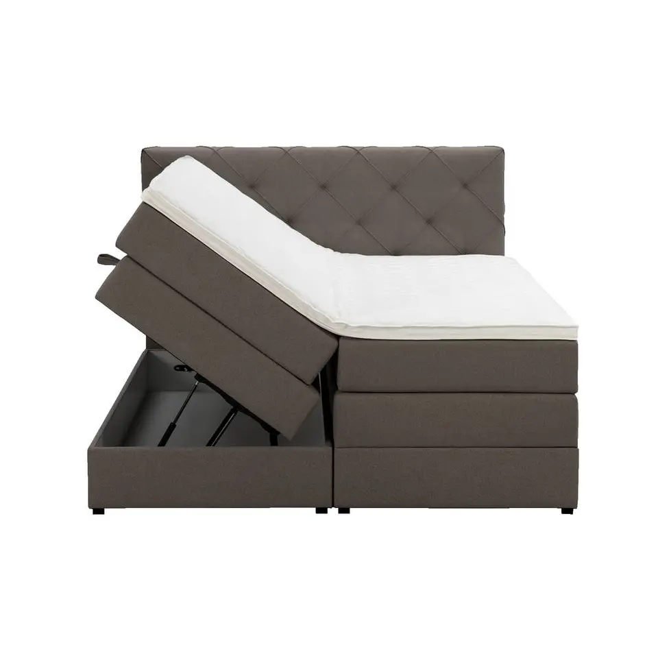 Boxspring met opbergruimte Liv geruit - donkerbruin - 140x200 cm