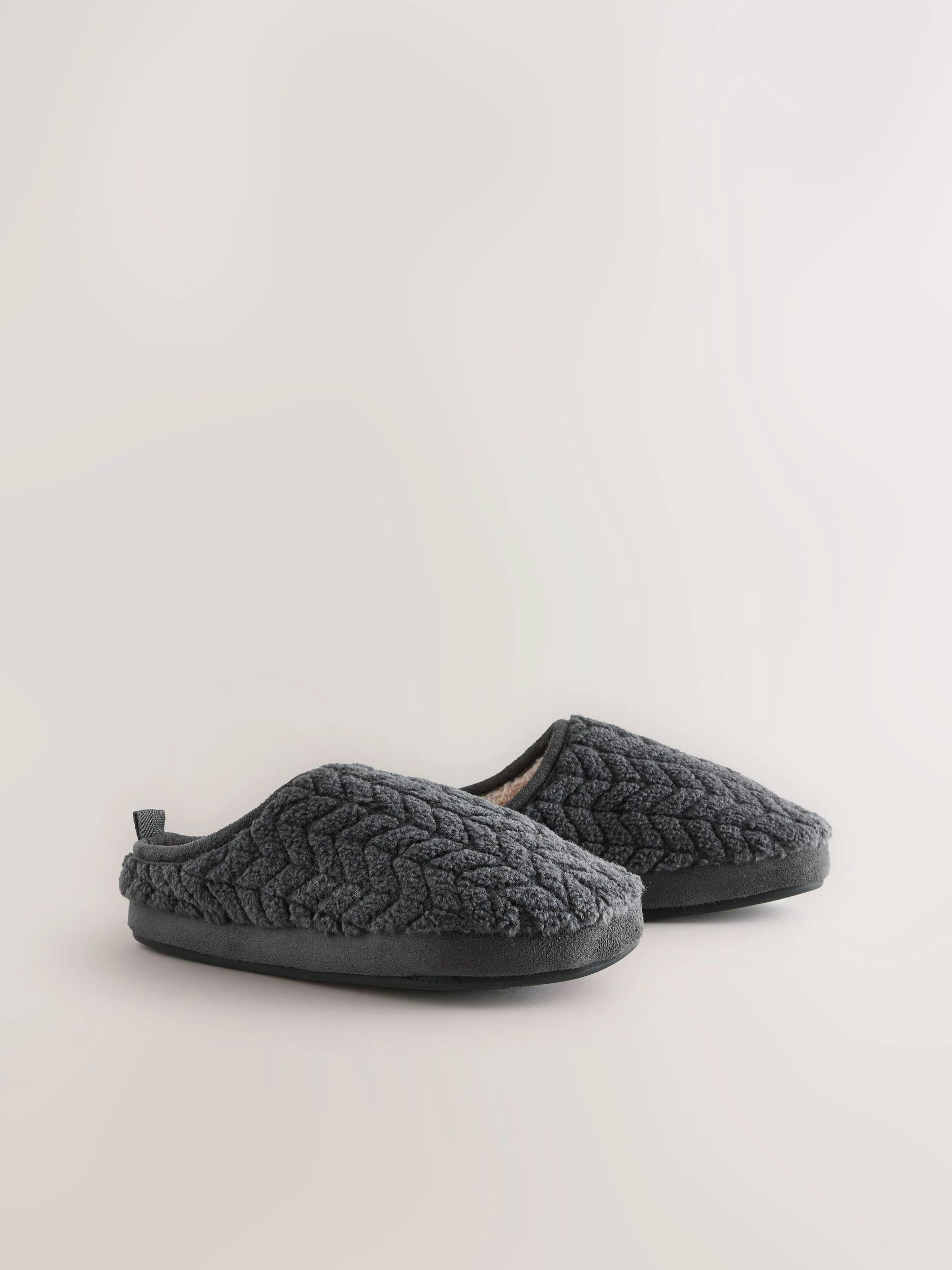 Grijs - Textured Fleece Mule Slippers