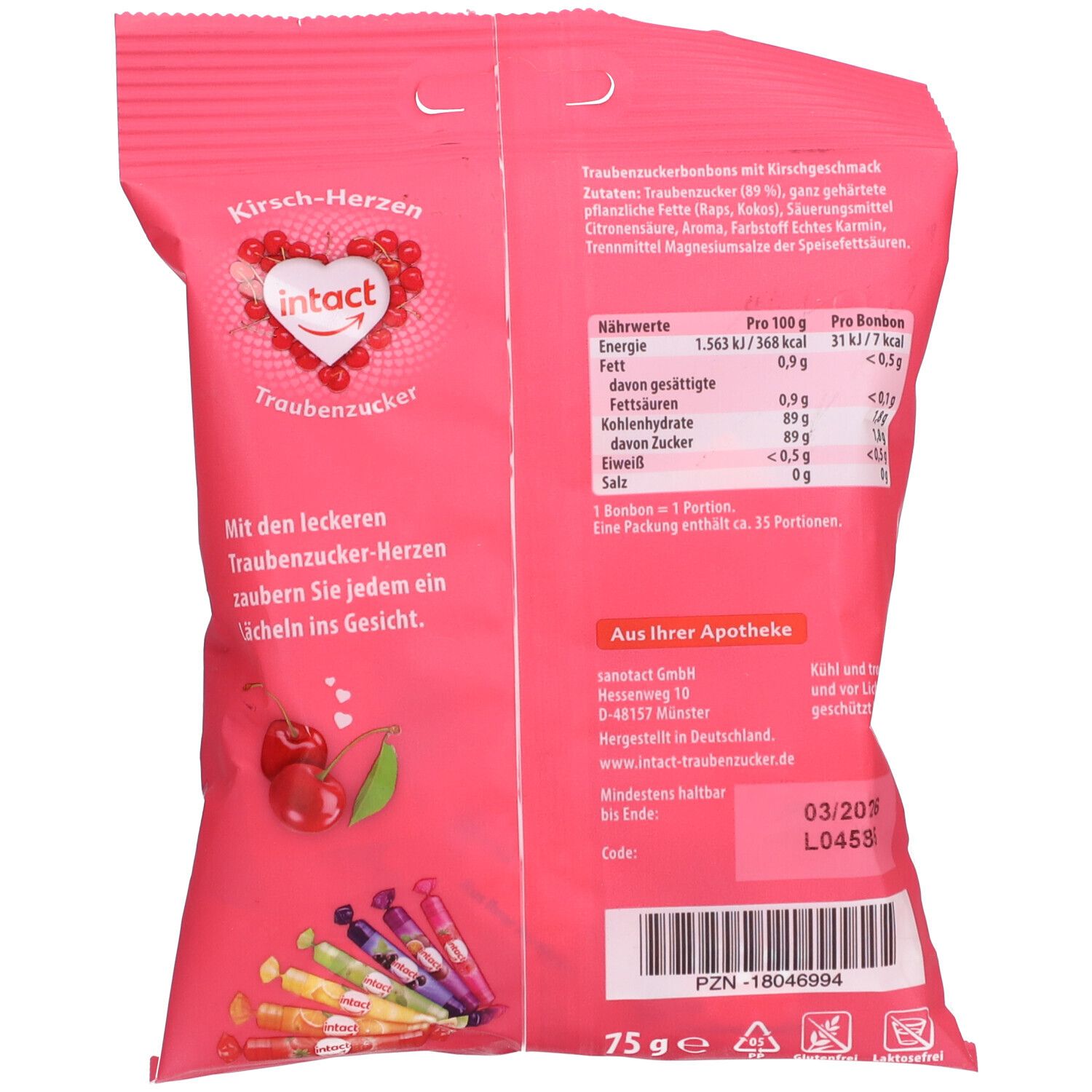 intact Traubenzucker Beutel Kirsch-Herzen