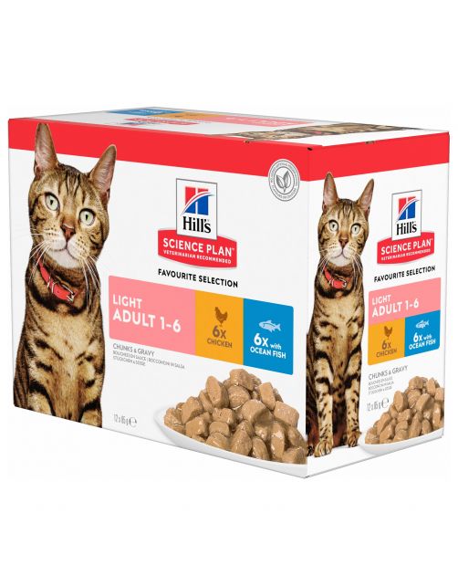 Hill's Feline Maaltijdzakjes Adult Light Multipack - Kattenvoer - Kip 12x85 g