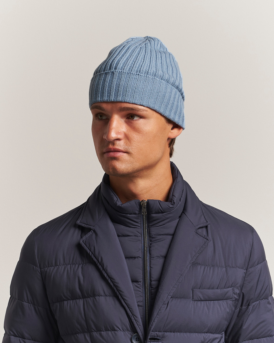 Piacenza Cashmere Ribbed Cashmere Beanie Sky Blue