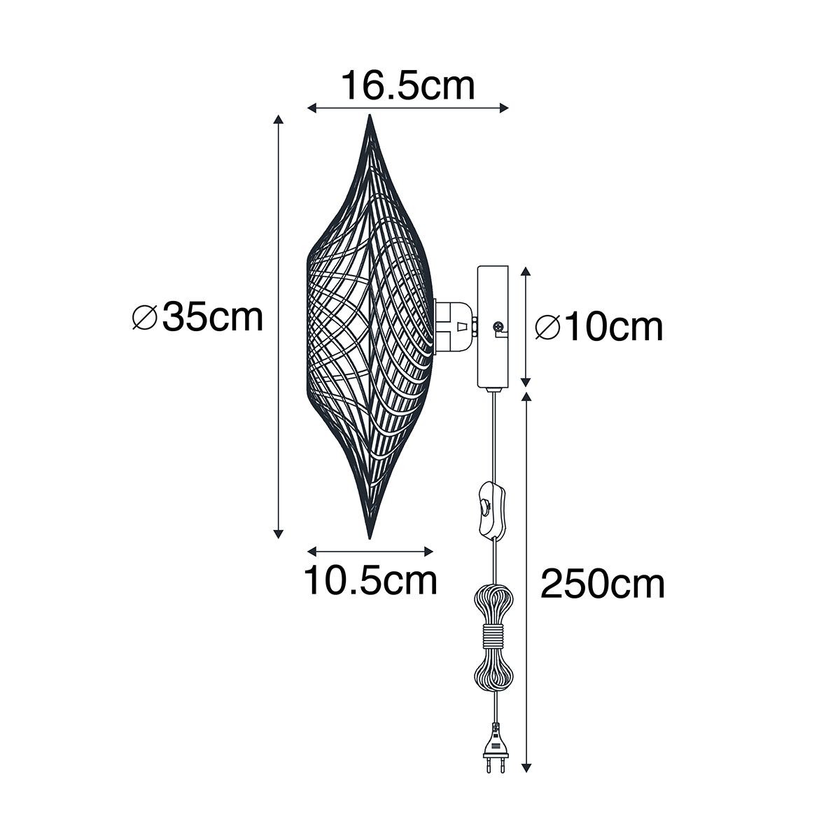 Smart wandlamp bamboe 30 cm met stekker incl. Wifi P45 - Rina