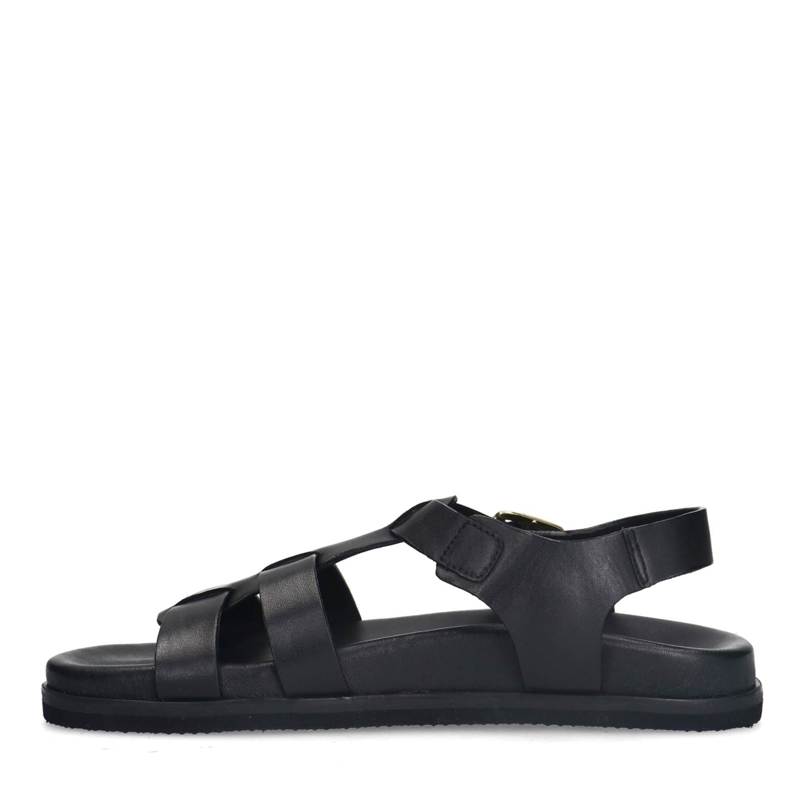 Zwarte leren sandalen met gespsluiting