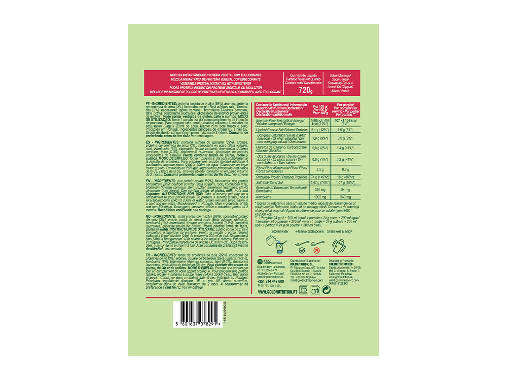 PROTEINA VEGETAL GOLDNUTRITION V-PROTEIN STRAWBERRY 720 G
