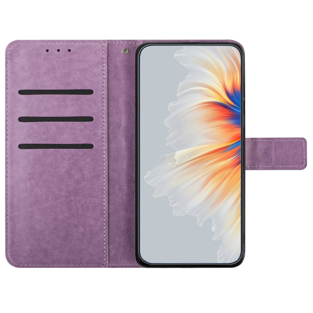 iPhone 16 Pro Max Leder Tasche Wallet - Mandala Flowers Imprint - Lila