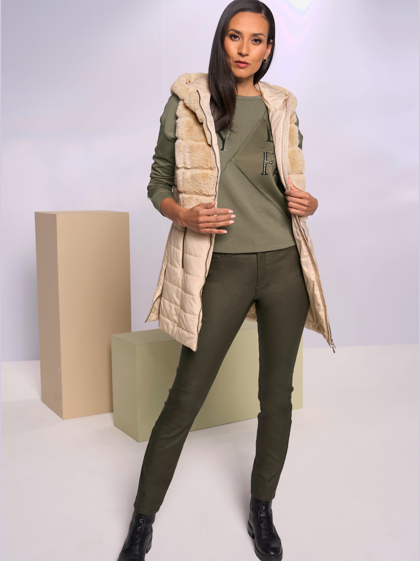 Gilet matelassé mélange de matières tendance