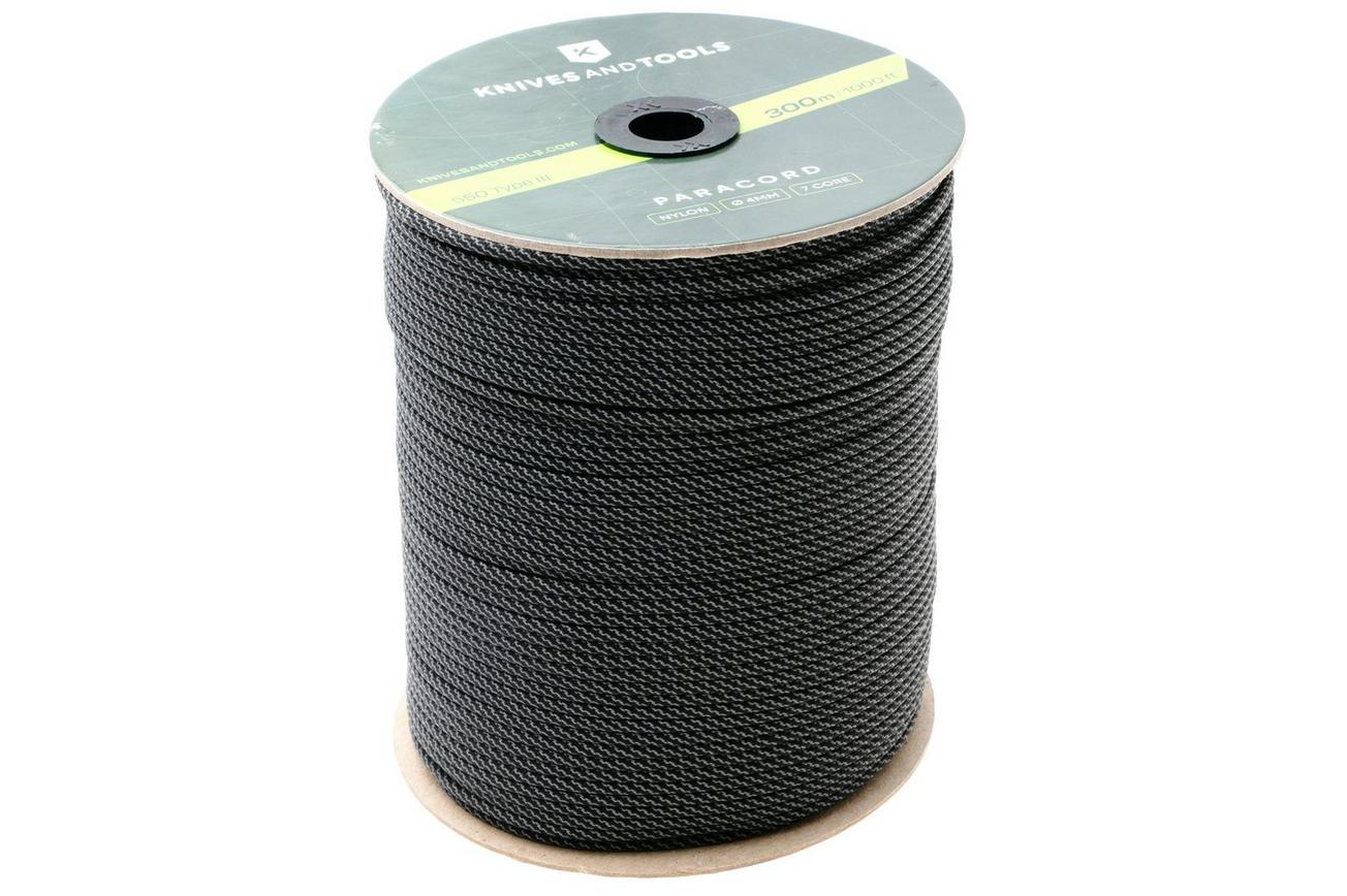Knivesandtools 550 Paracord Type III, Super Reflective Black Twist, 1000ft (300 m)