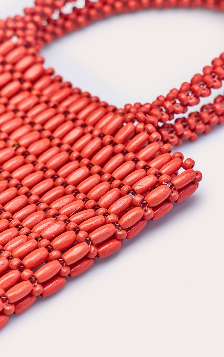 Orange Mini Sac À Main En Perles De Bois