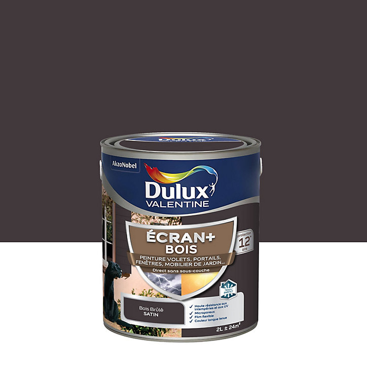 Peinture extérieure Ecran+ bois Dulux Valentine satin bois brûlé 2L