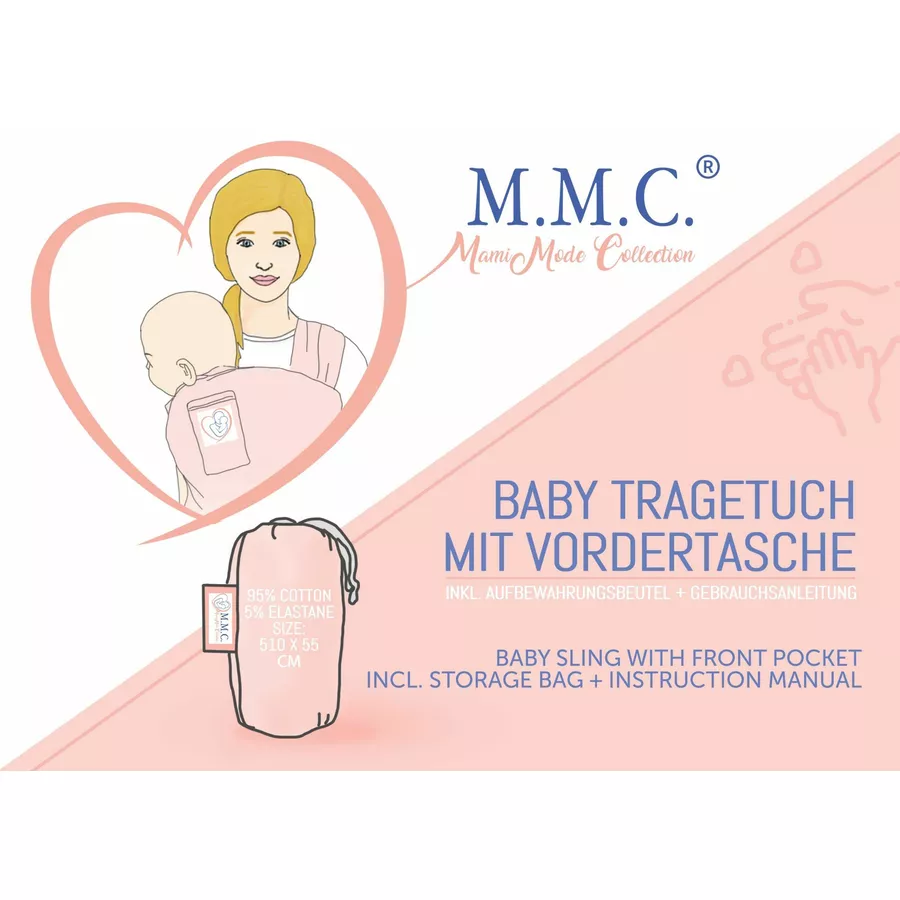 M.M.C. Babytragetuch Mit Vordertasche 510 cm x 55 cm, elastisch Grau