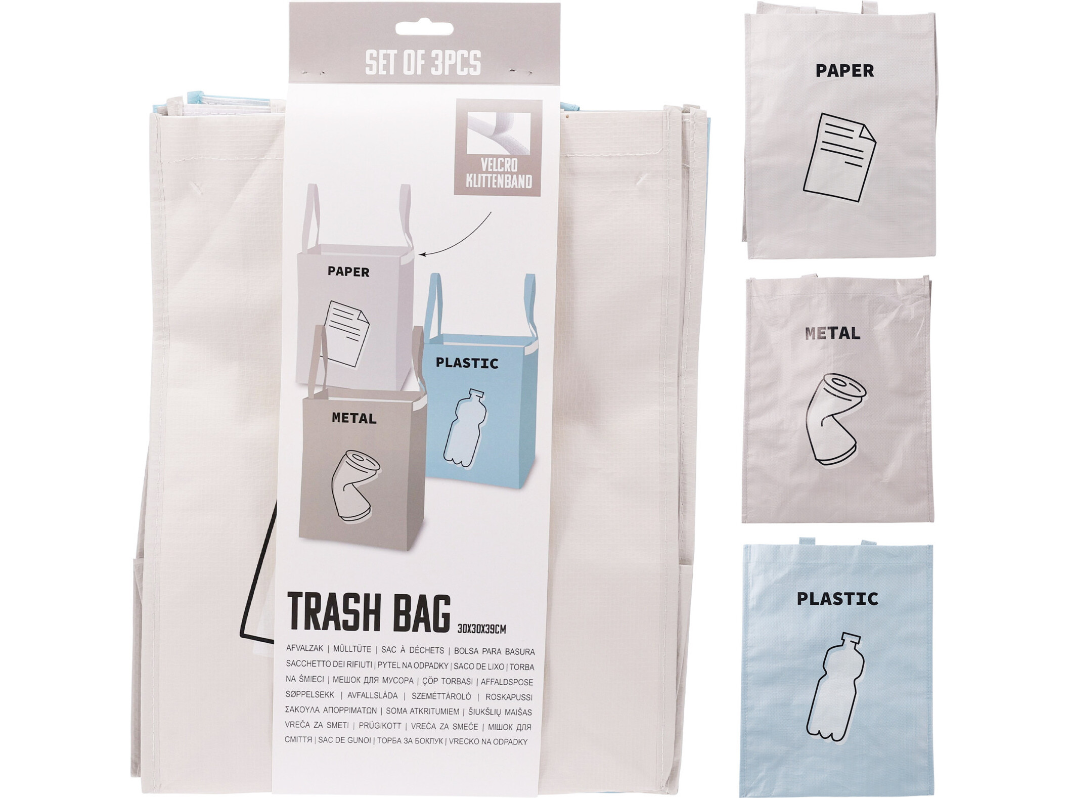 CONJUNTO DE 3 SACOS DE RECICLAGEM 30X30X39CM