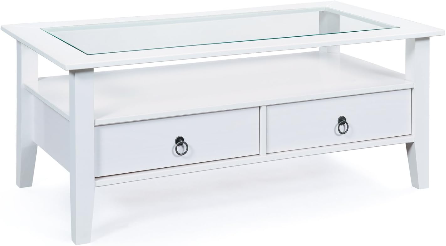 Inter Link - Couchtisch - Massivholztisch - Wohnzimmertisch - Sofatisch - Kiefer Massiv - mit Glasplatte - 2 weiß gebeizten Schubladen - 115 x 60 x 45 cm - Provence 7
