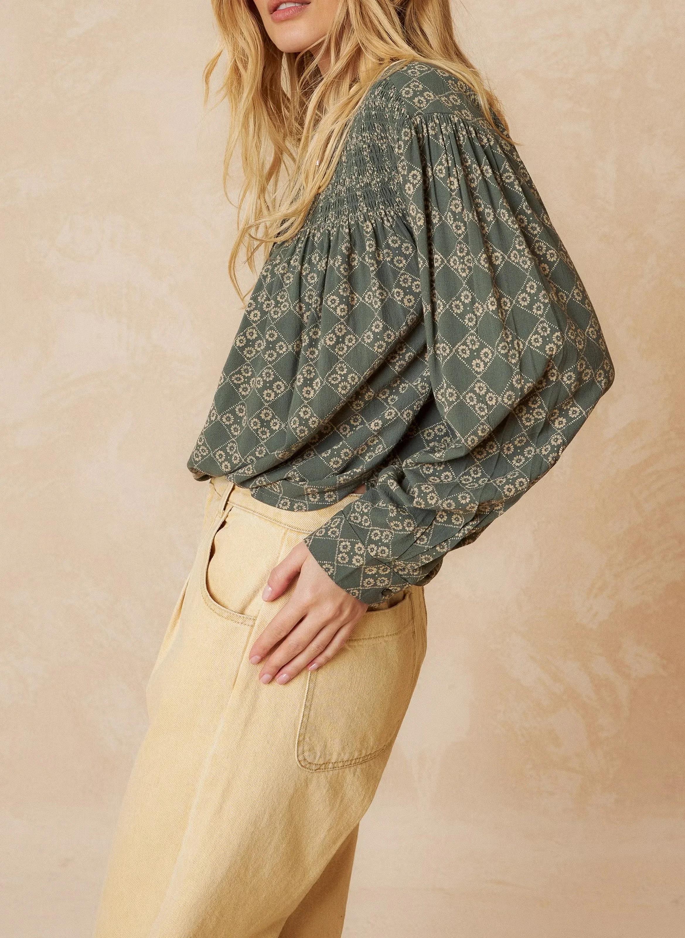 Blouse droite col classique imprimée | Vert