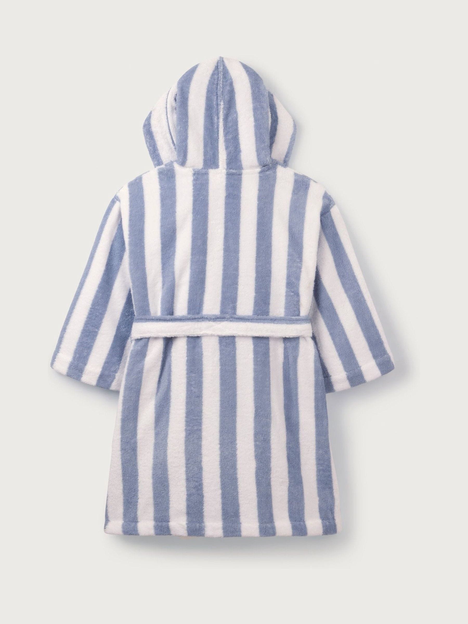 The White Company Blauwe 100% katoenen badjas met brede Strepen