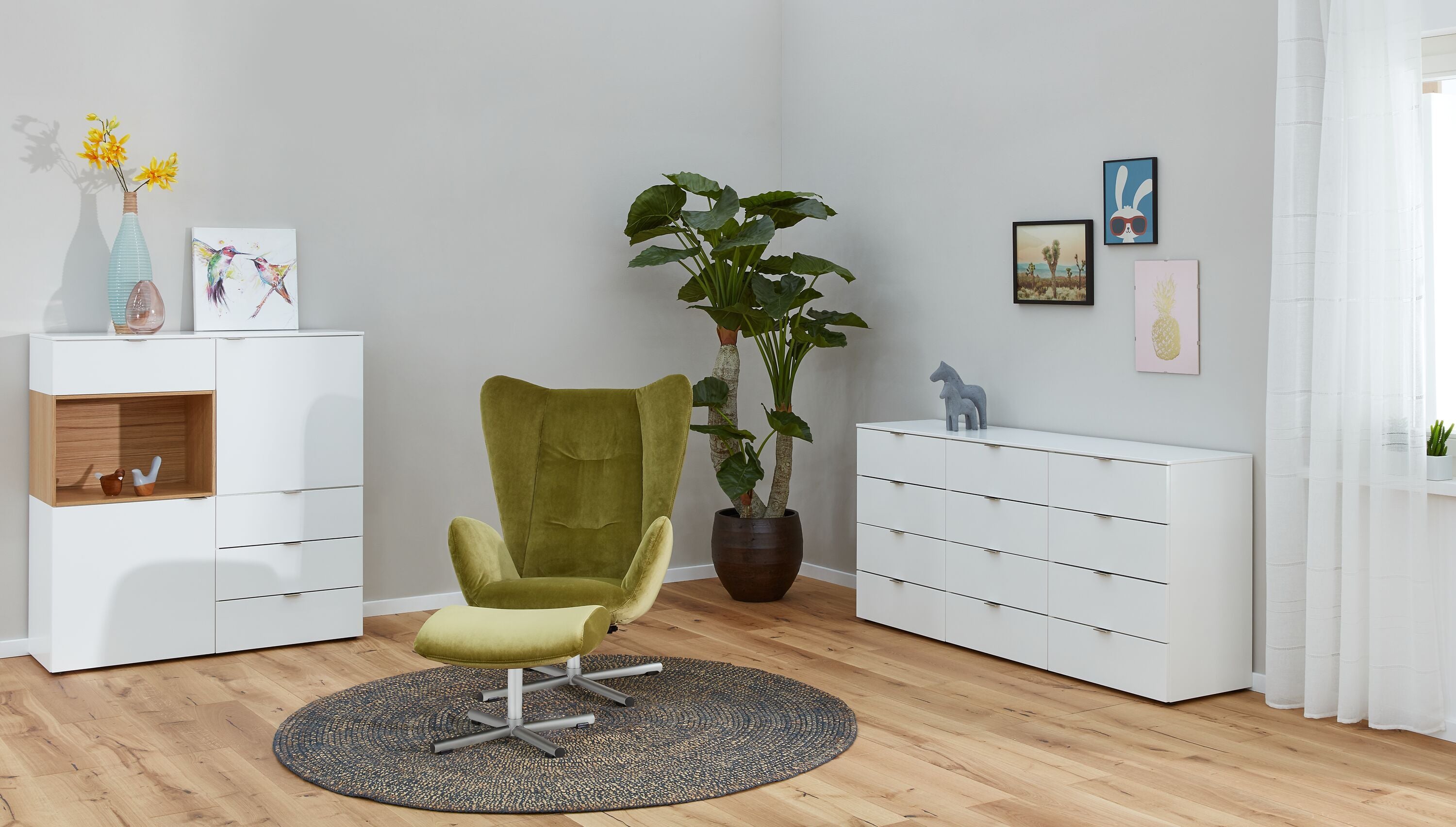 TILL Highboard - Weiss / Eiche / B: 112.0 cm x T: 41.0 cm x H: 115.2 cm