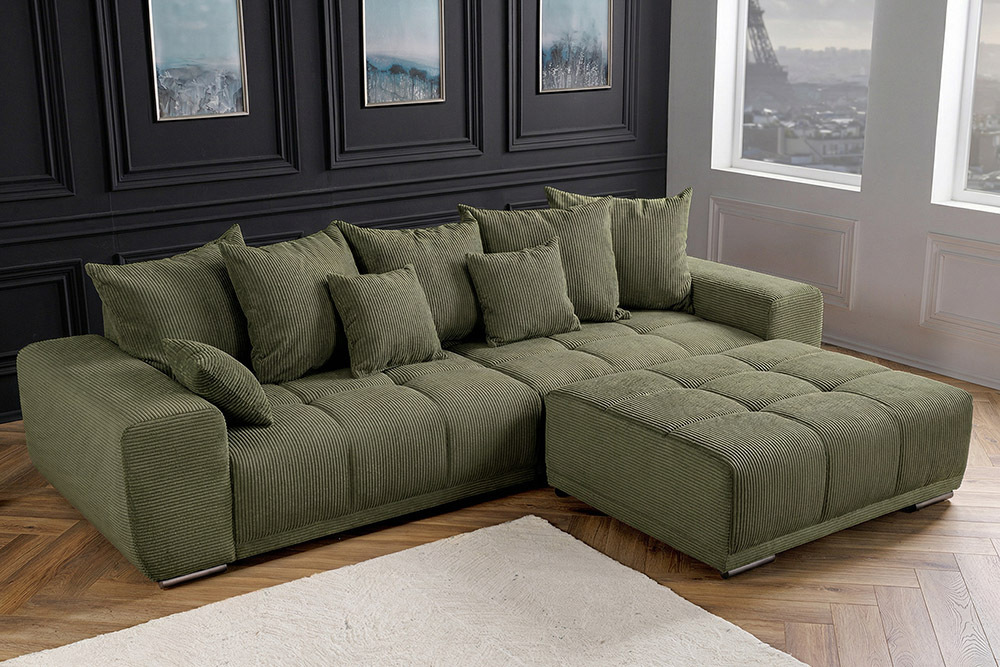 Moderner Hocker ELEGANCIA 110cm grün Cord mit Ziersteppung