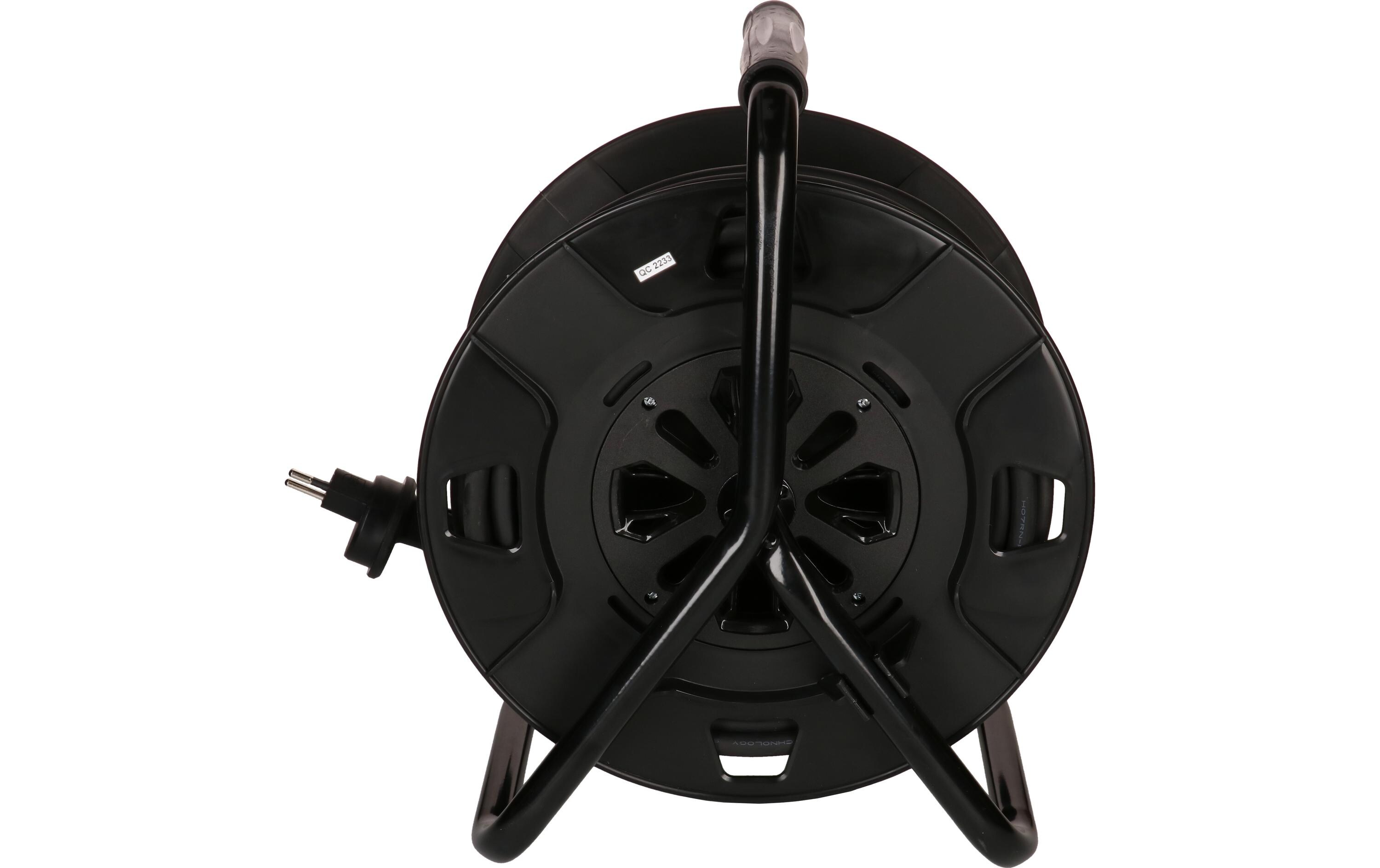 Kabelrolle maxREEL 33 m, 3x T13, IP55, Schwarz<br>33 m Kabeltrommel mit Metallrahmen für den Aussenbereich