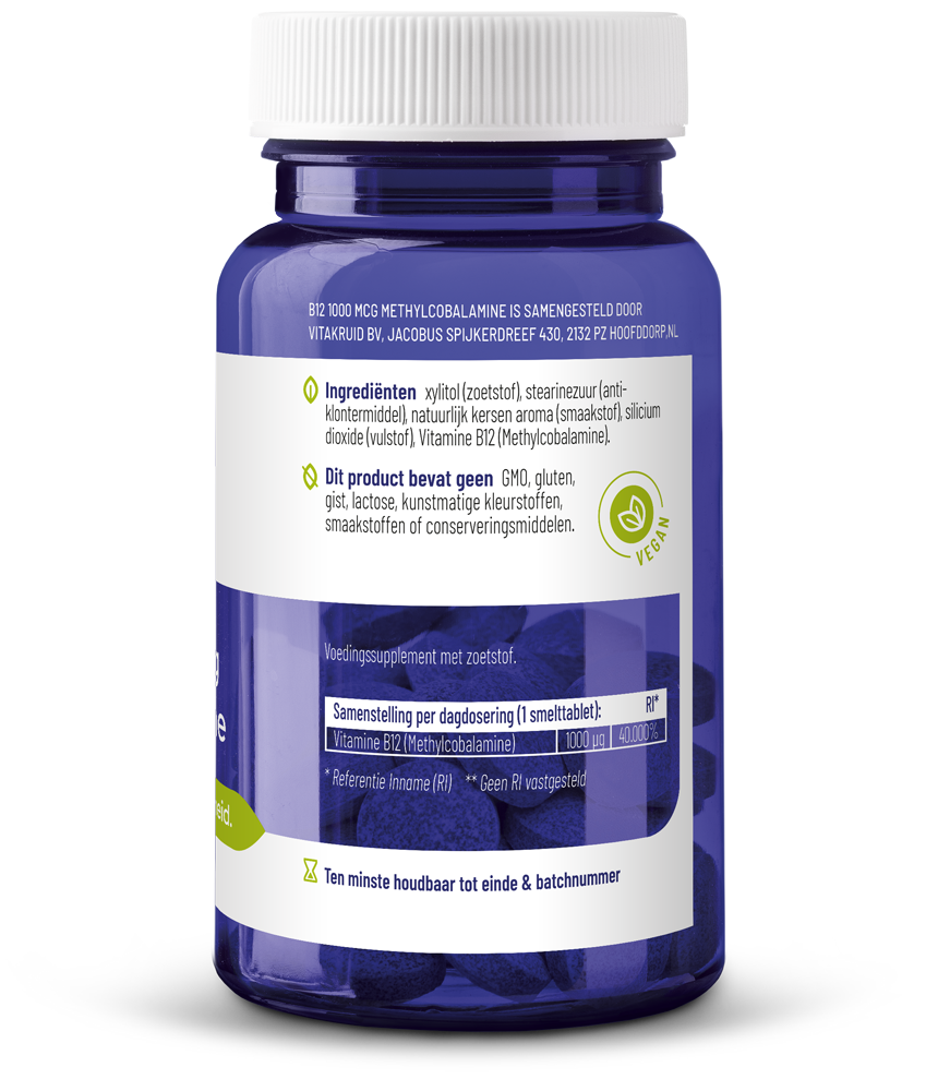 Vitakruid B12 1000 Mcg Actief Methylcobalamine Vitamine (90 stuks)