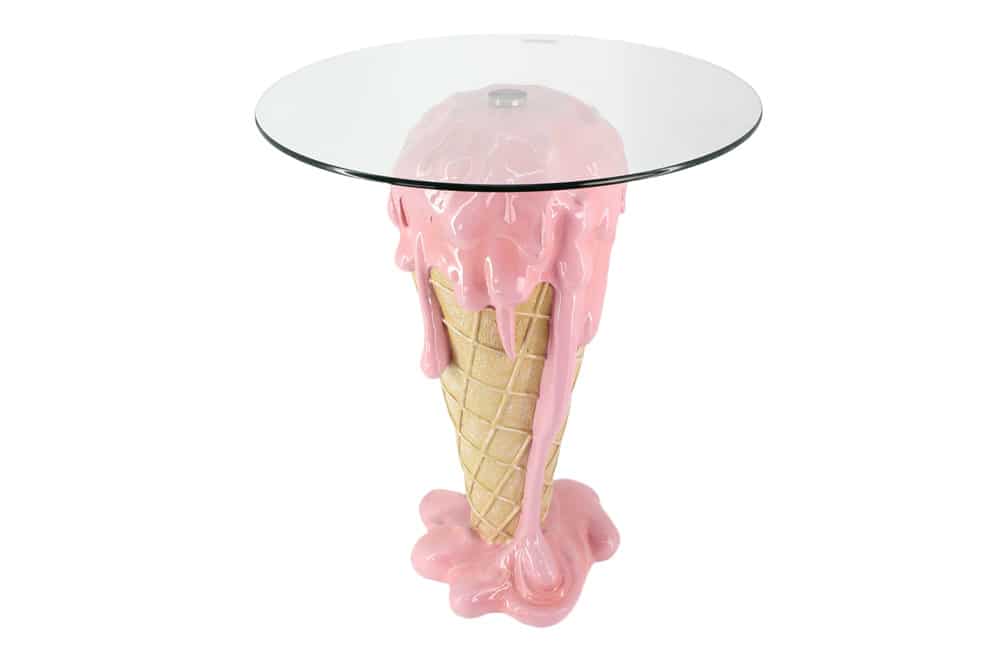 Einzigartiger Bistrotisch ICE CREAM 75cm beige rosa runde Tischplatte Glas handmade