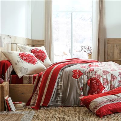 Linge de lit flanelle à motif cœurs