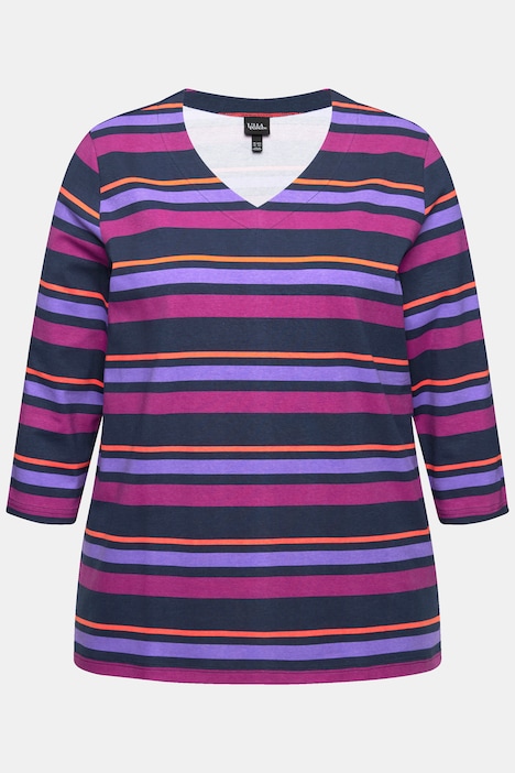 Shirt, Ringel, Classic, V-Ausschnitt, 3/4-Arm