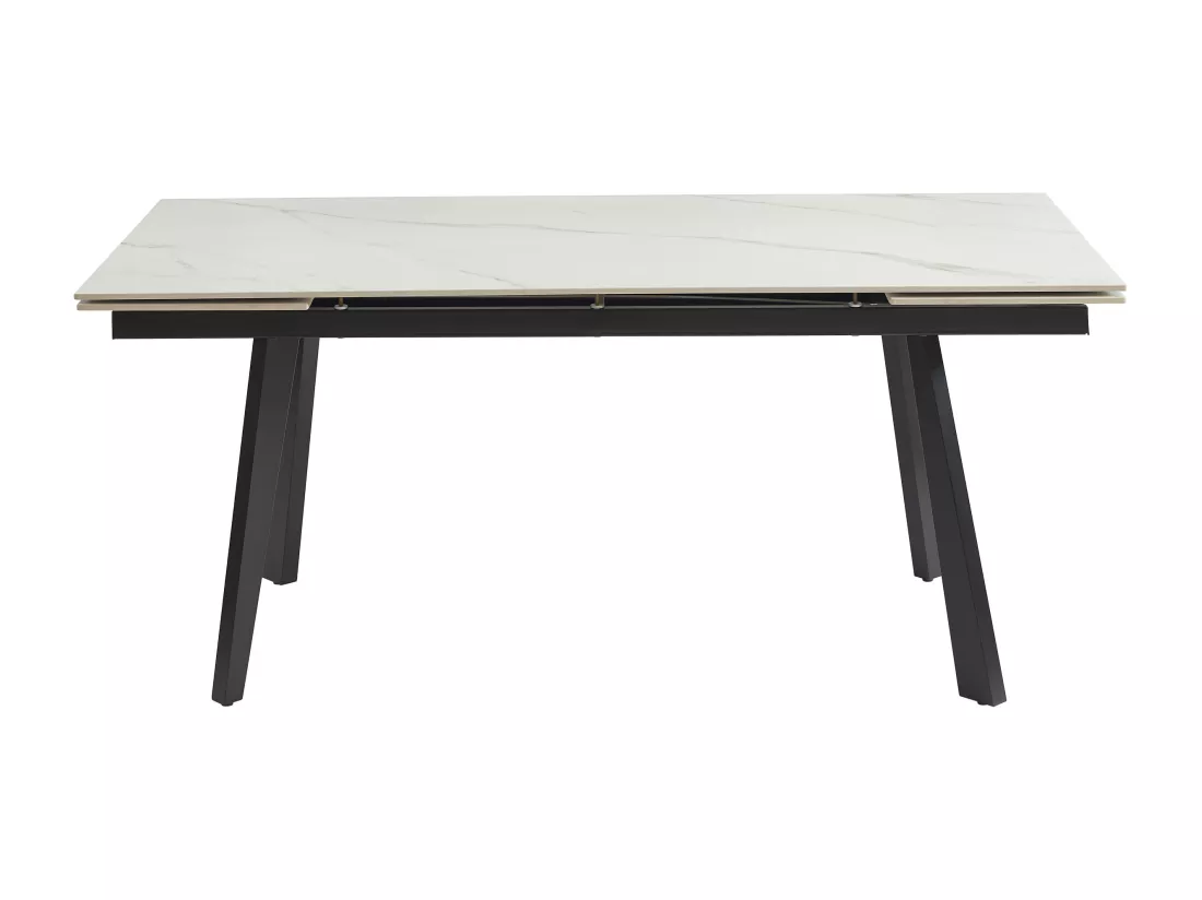 Table à manger extensible 6 à 10 personnes en céramique et métal - Effet marbre blanc et noir - MARVENA