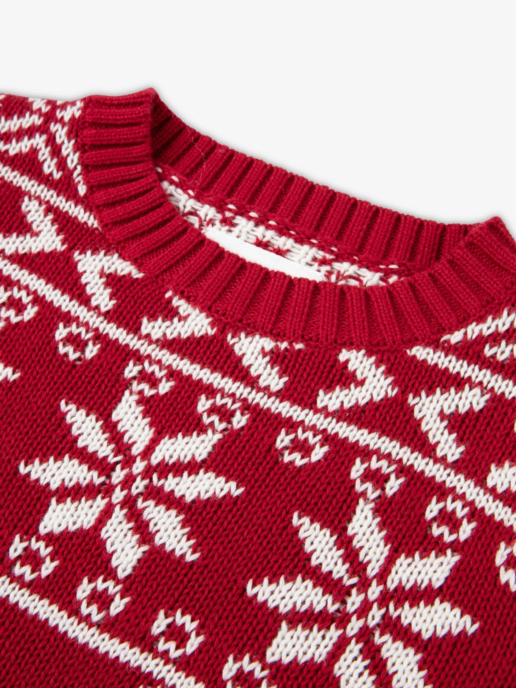 The Little Tailor rode kersttrui voor kinderen met half fairisle-motief van katoen