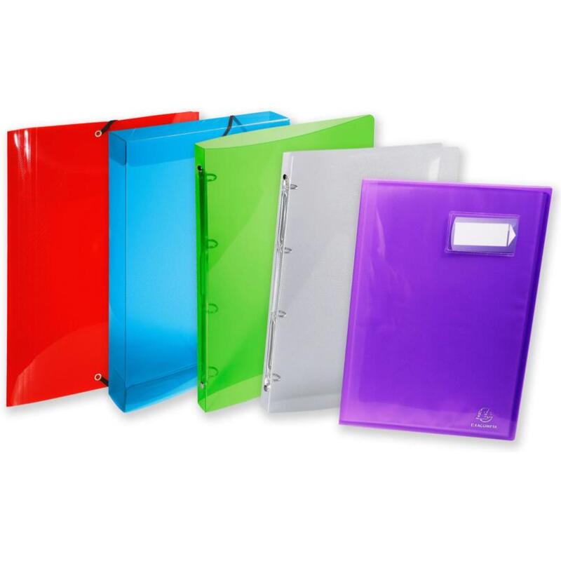 Classeur 4 anneaux plastifié Exacompta Crystal A4 maxi - Dos 4 cm transparent