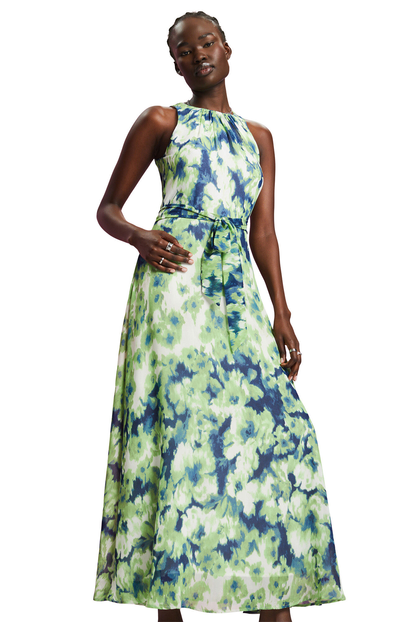 Vestido longo sem mangas estampado - Estampa verde