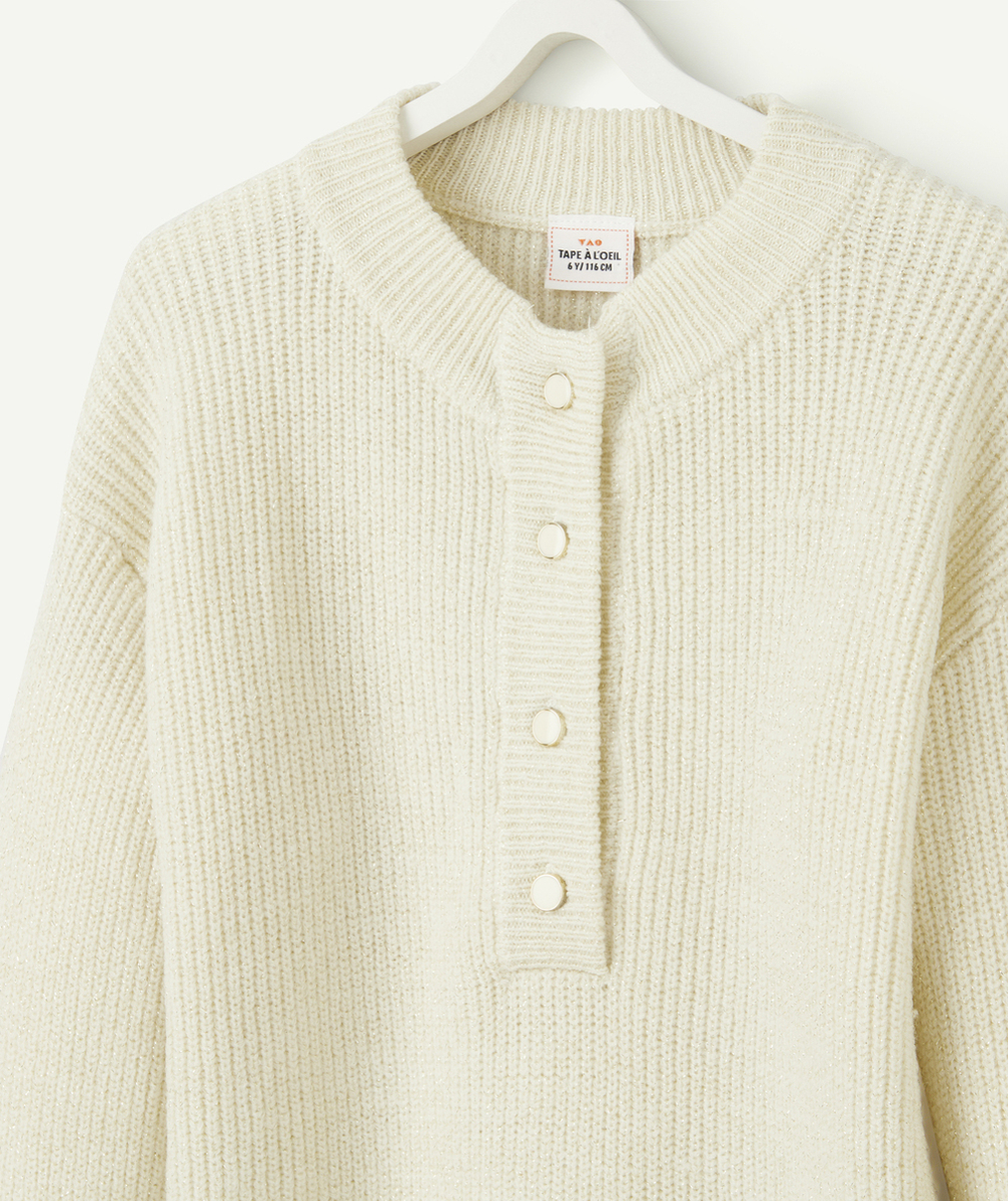 ROBE MANCHES LONGUES FILLE EN TRICOT ÉCRU PAILLETÉ