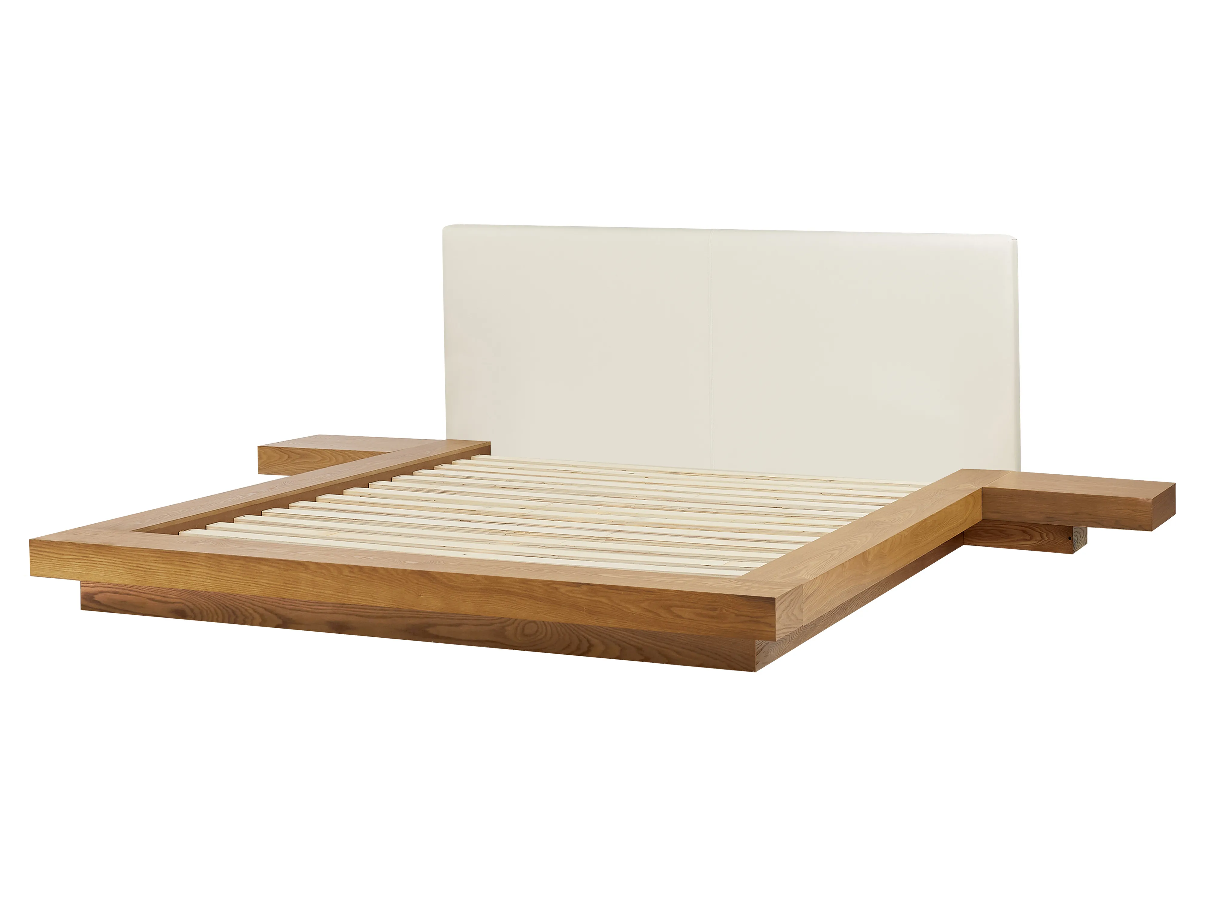 Bed met LED-verlichting Kunstleer ZEN 160 x 200 cm Natuurlijk essenhout
