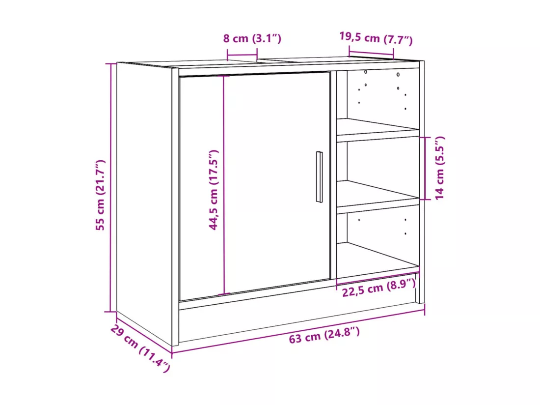 Armoire de lavabo blanc 63x29x55 cm bois d'ingénierie