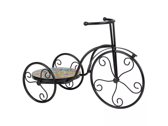 Support de pot de fleurs vélo en mosaïque et métal noir 53x23.5x36h