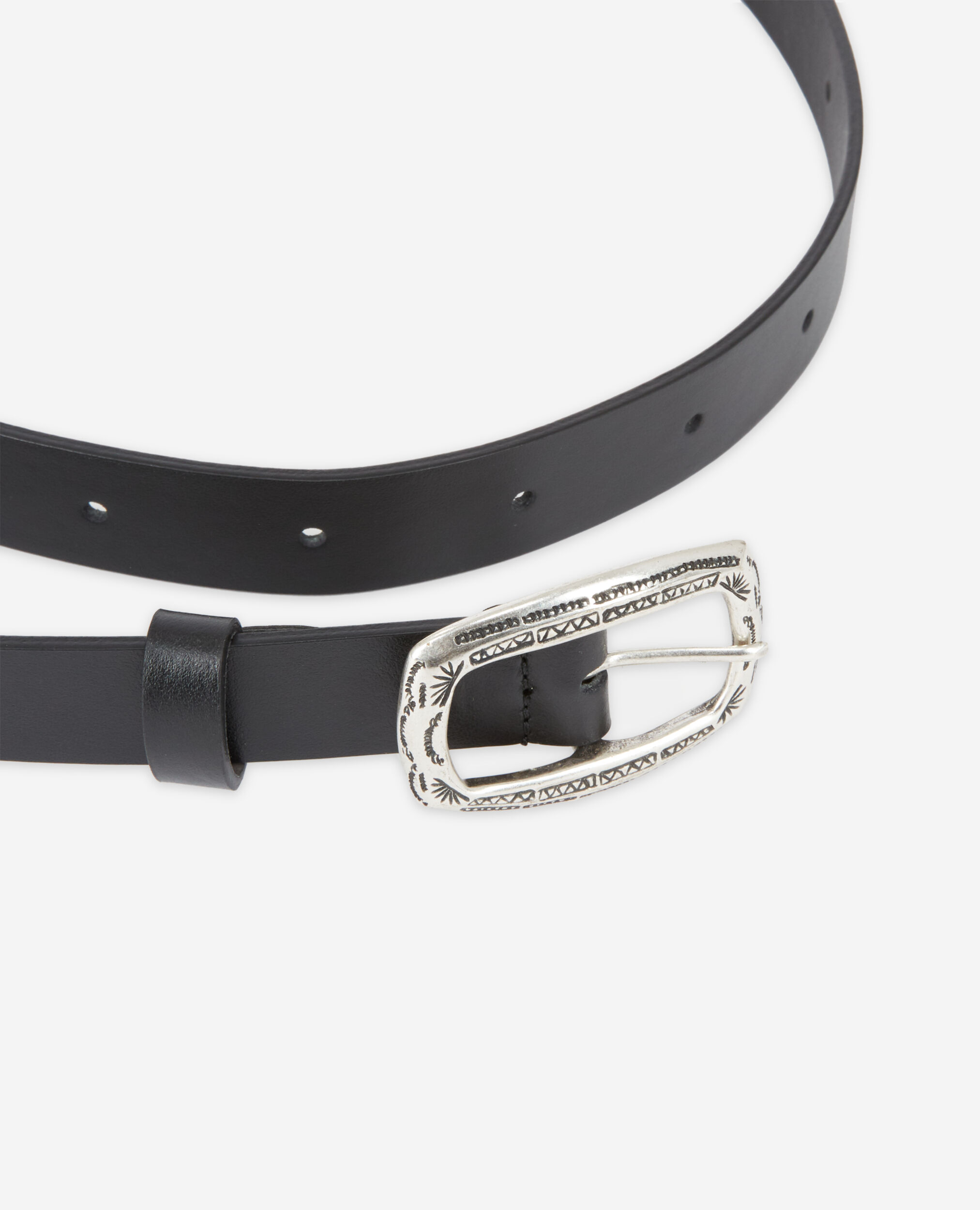 Ceinture noire fine en cuir avec boucle rectangulaire