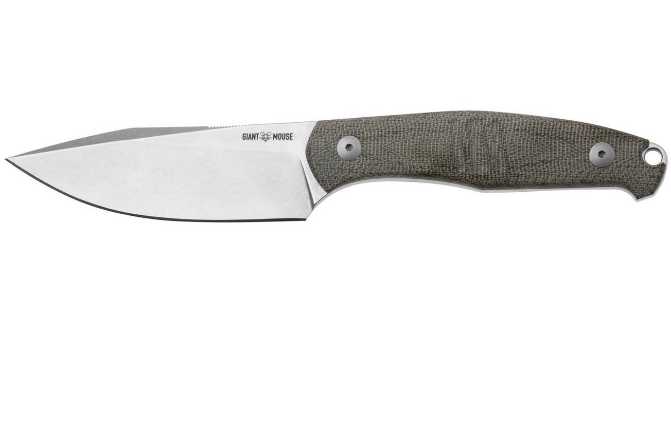 GiantMouse GMF2 Scout Green Canvas Micarta, vaststaand mes, Ansø en Voxnaes design