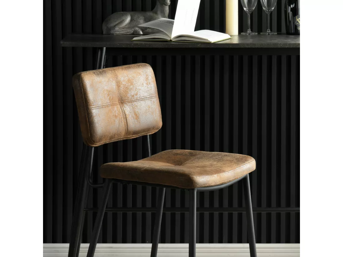 Lot De 4 Tabouret De Bar Industriel Avec Dossier Et Repose-pieds, Siège Rembourrés Marron