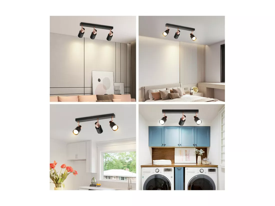 NETTLIFE Spot de plafond 3 flammes GU10 pivotante 355°noir Moderne