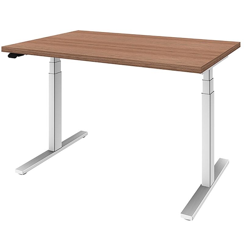 Elektrisch höhenverstellbarer Schreibtisch LINUS+, Gestellfarbe weiss, 120 x 80 cm, Dekor Nussbaum