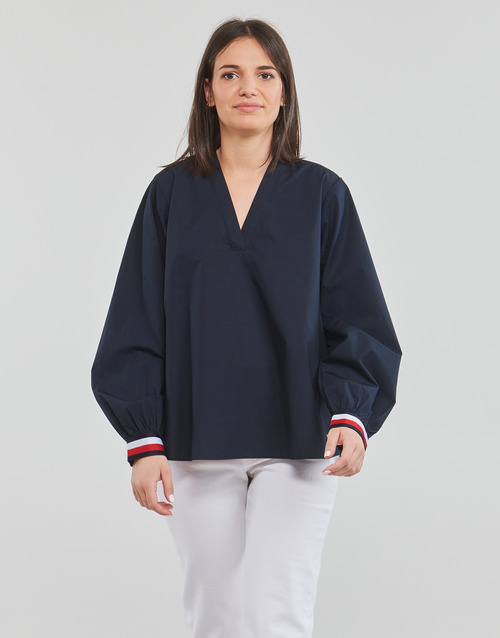 Tommy Hilfiger - ORG CO V-NK CUFF STP BLOUSE LS - Marine