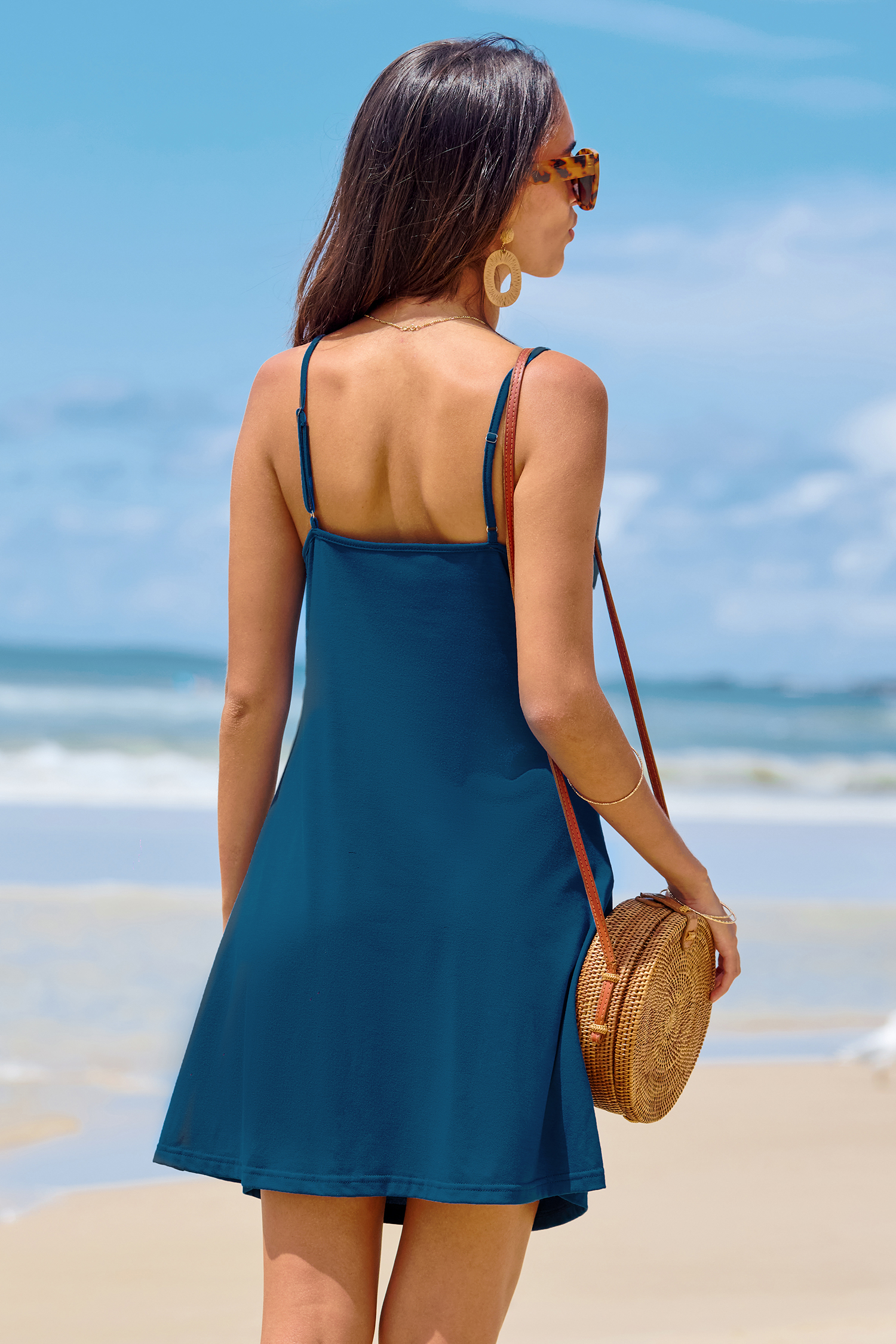 Robe en jersey sans manches à col scoop bleue