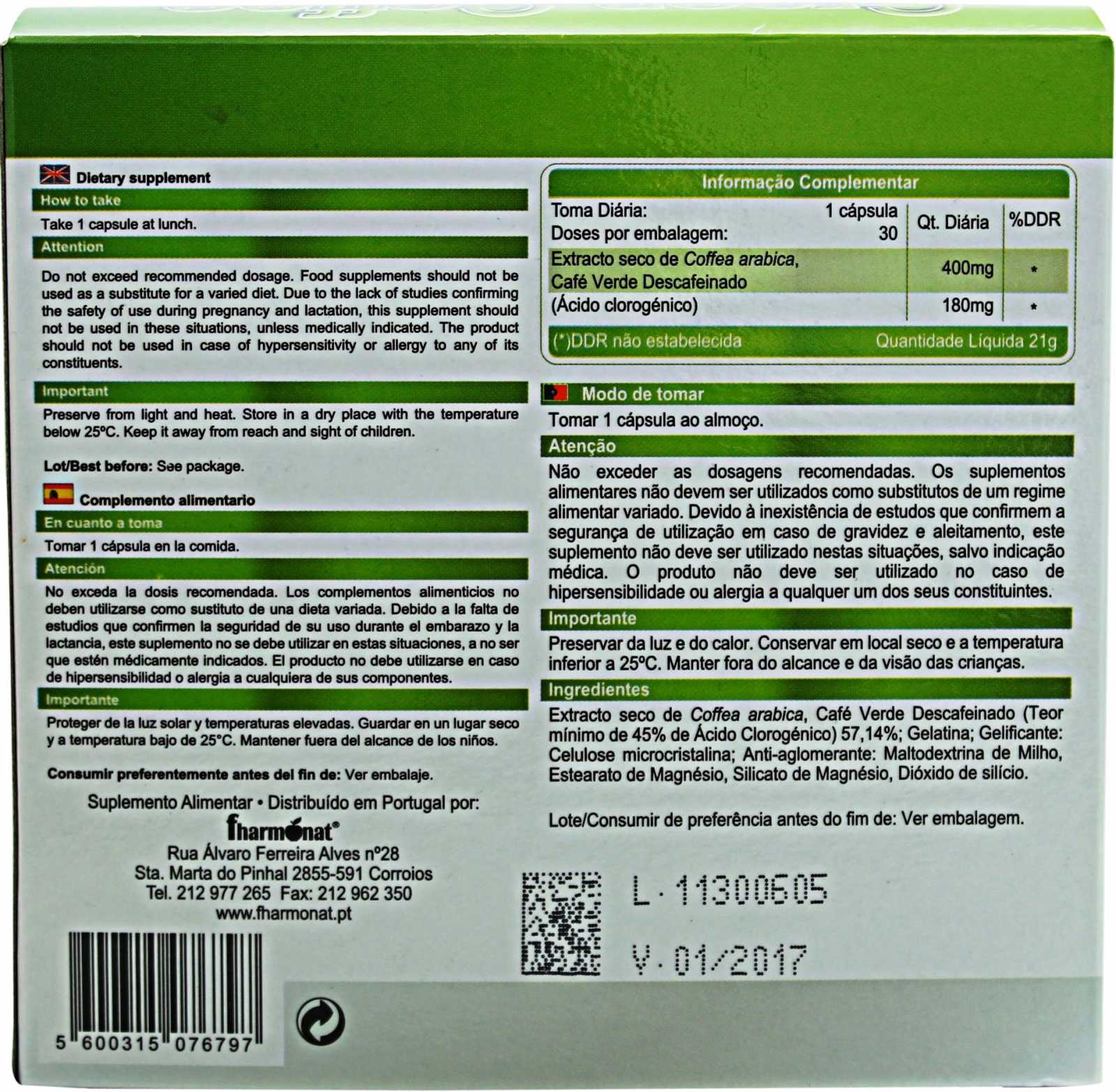 Kit Fharmonat Café Verde Ultimate 30 + 30 cápsulas
