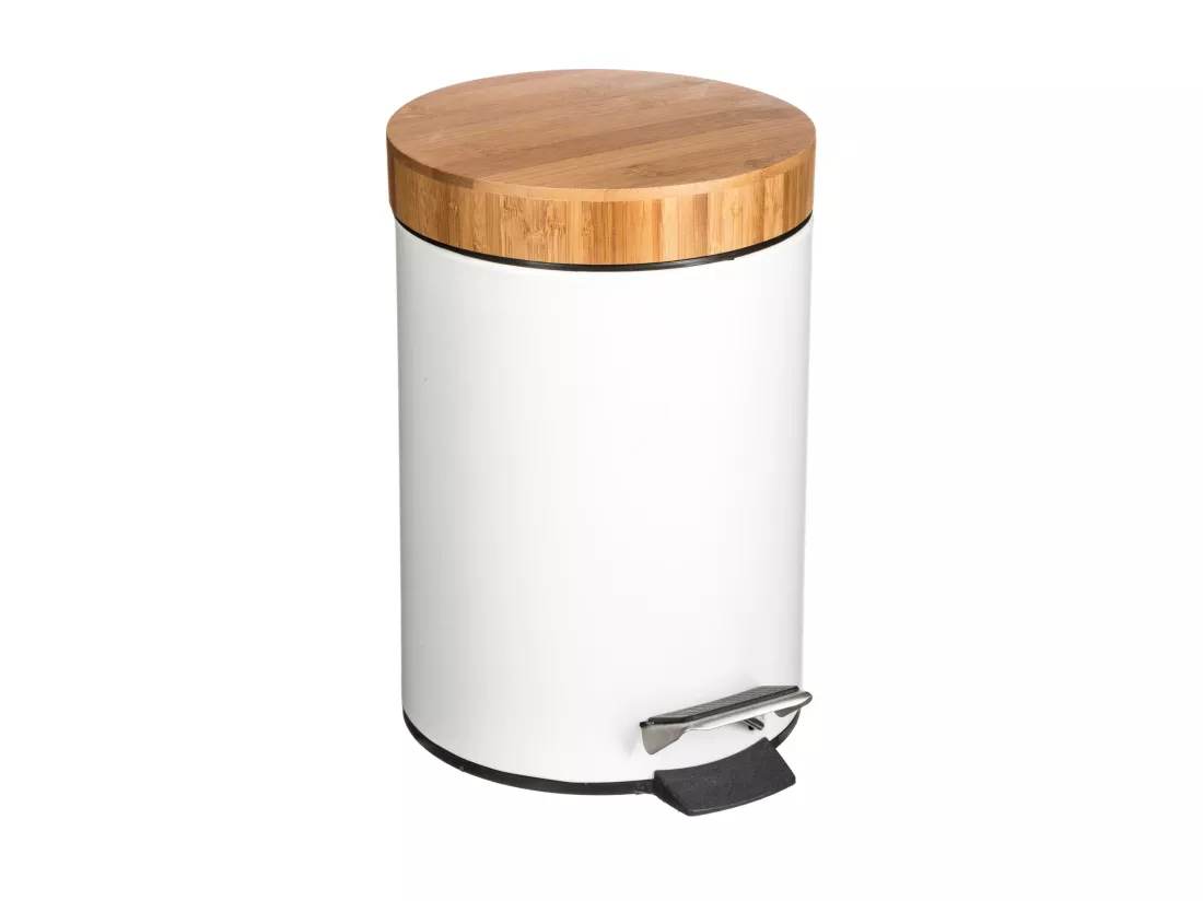 WELL HOME - Poubelle en métal 3L 'Natureo' design bambou Idéale pour salle de bain ou bureau