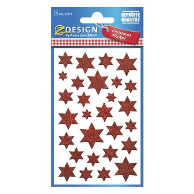 Avery - 28 stickers en sachet - 160x83x1 - étoiles rouges à paillettes