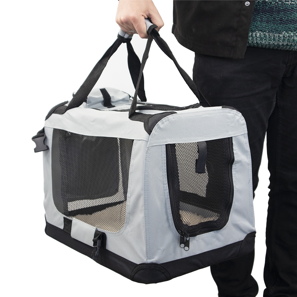 Transportadora para animais de estimação | 50 cm x 34 cm x 36 cm | Tamanho P | Suporta até 10 kg | Dobrável | Cinza | Balú | Mobiclinic