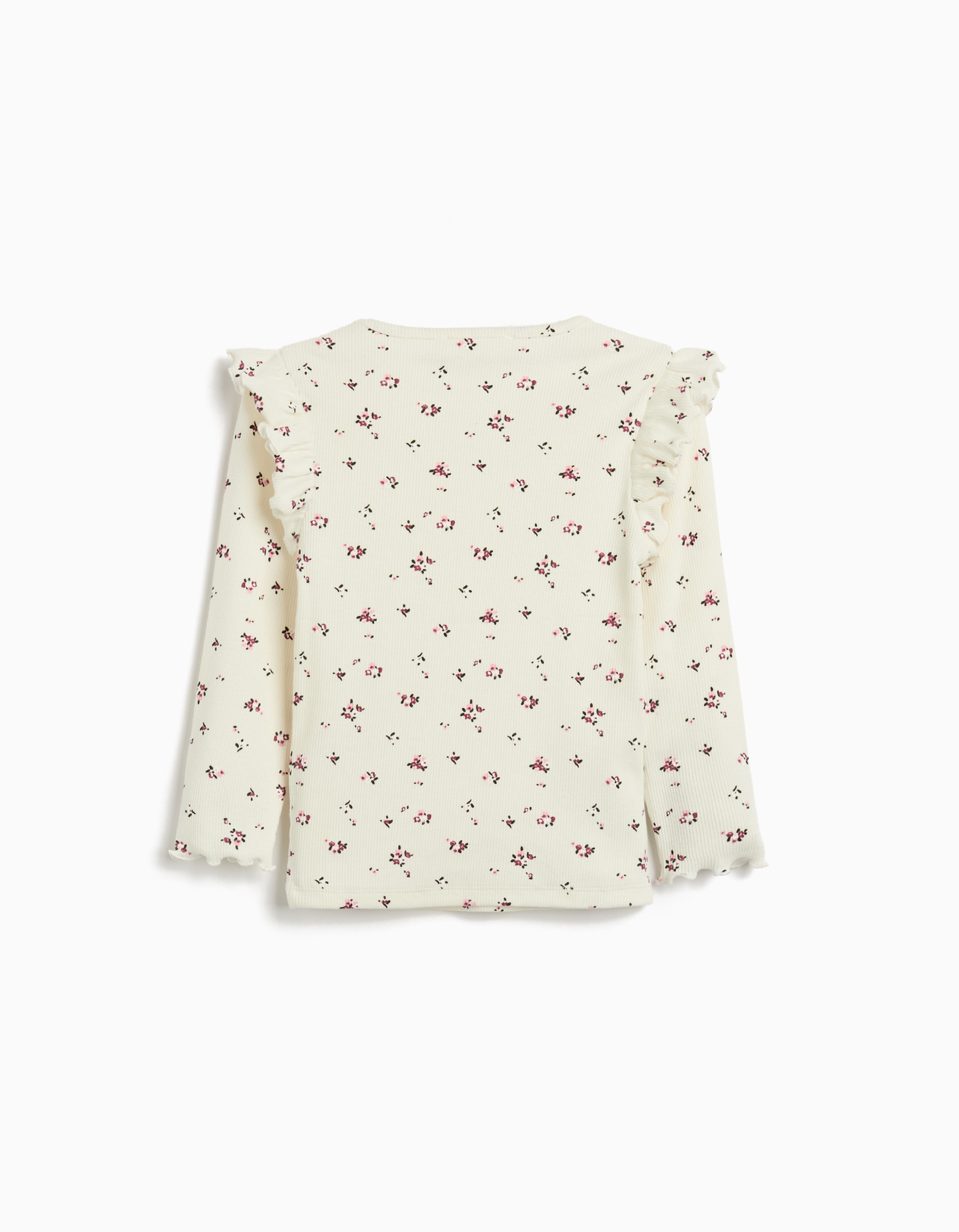 T-shirt de Manga Comprida com Folhos, Menina, Branco